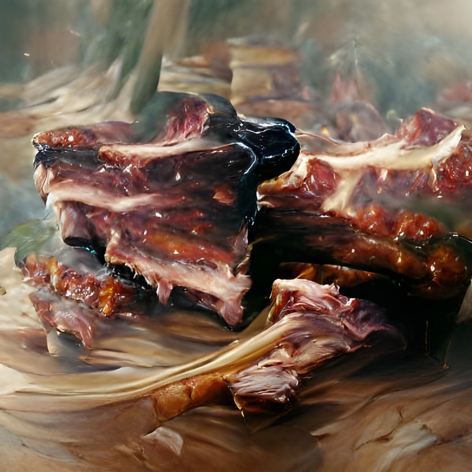 Barbeque Lamb Ribs Oil Painting