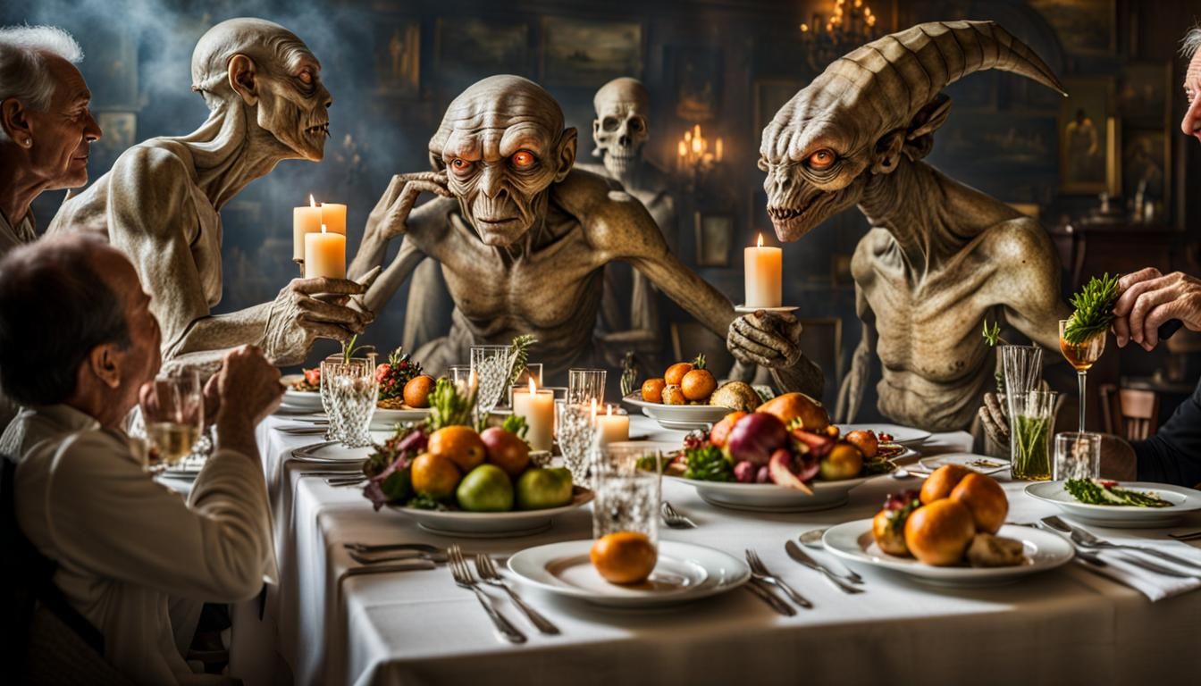 Surreal Alien Restaurant Celebration: Professional Photograp...