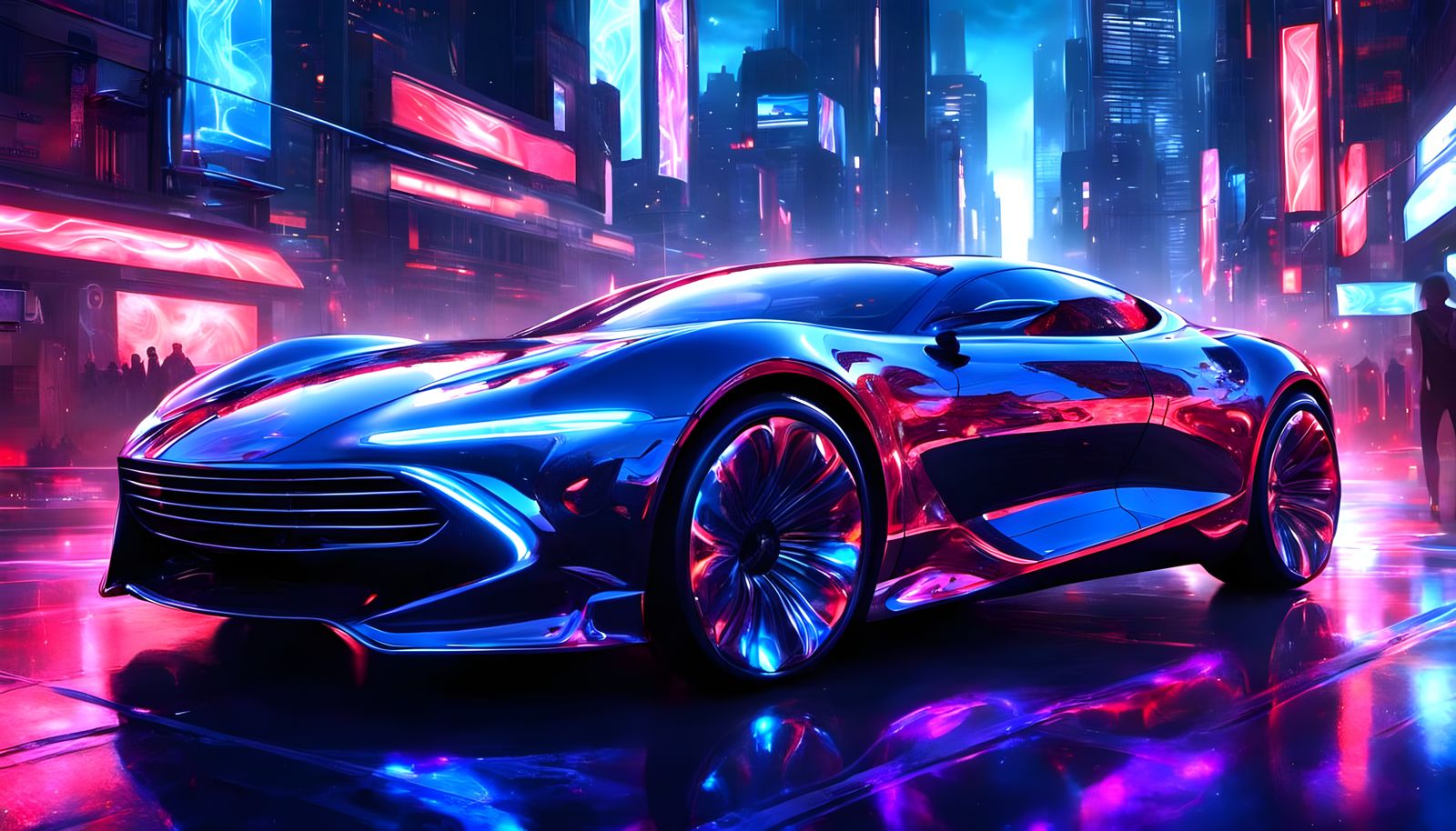Surreal Futuristic Alien Car in Cyberpunk Cityscape
