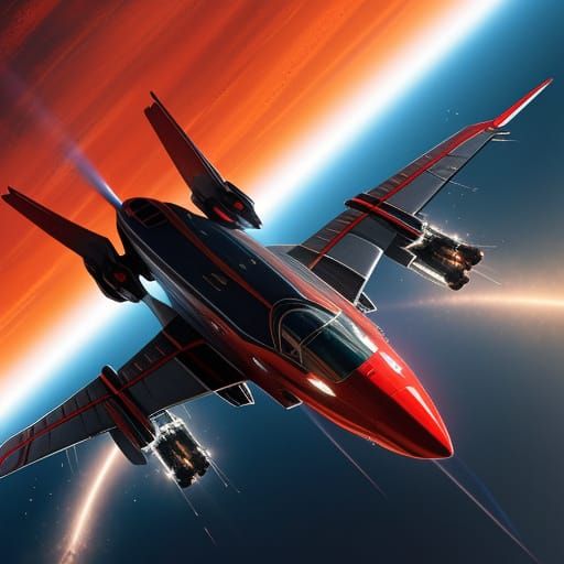 Red Spaceship Concept Art in Digital Painting Style