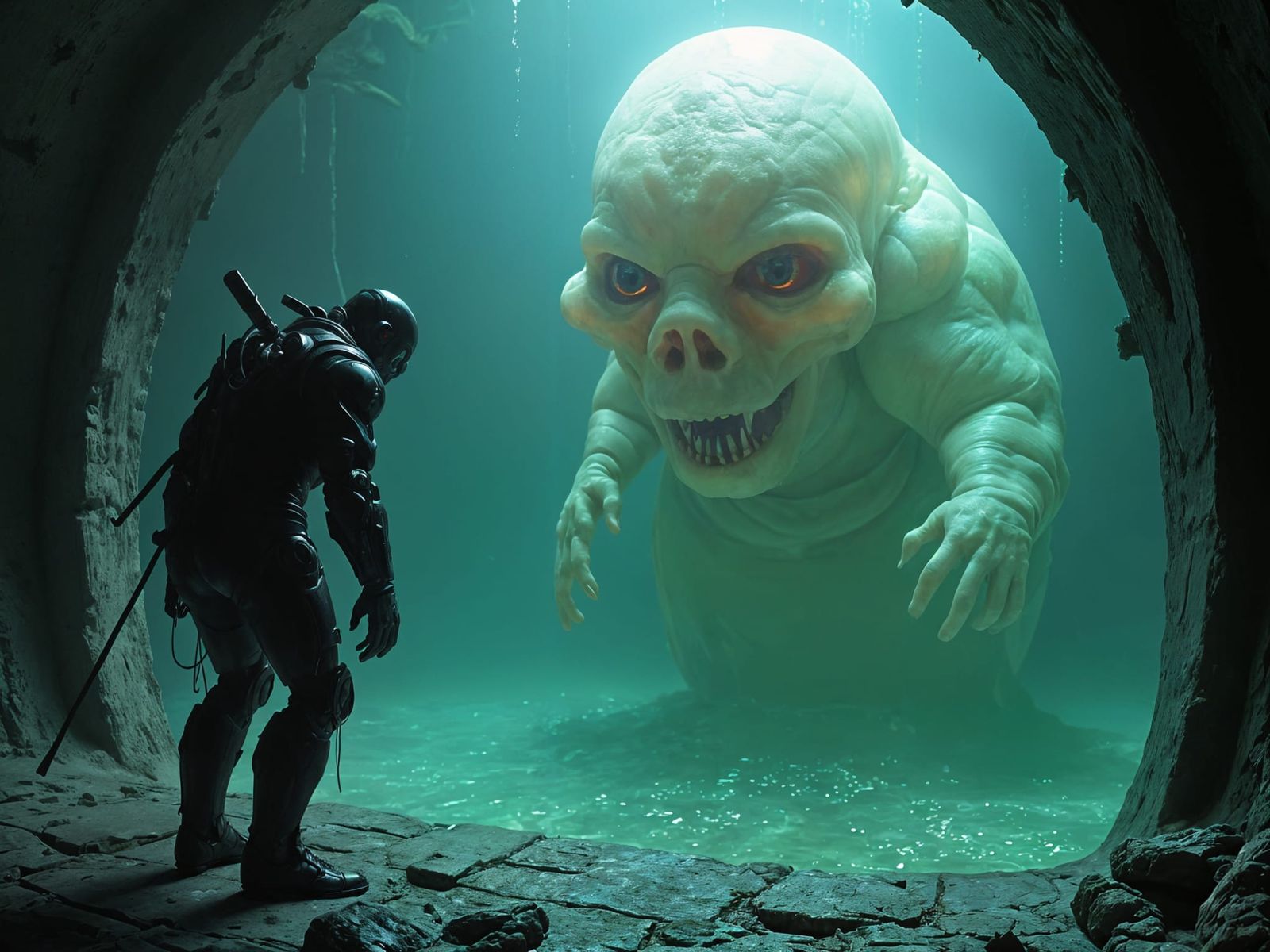 Sci-Fi Alien Scientist Observes Creature Fetus