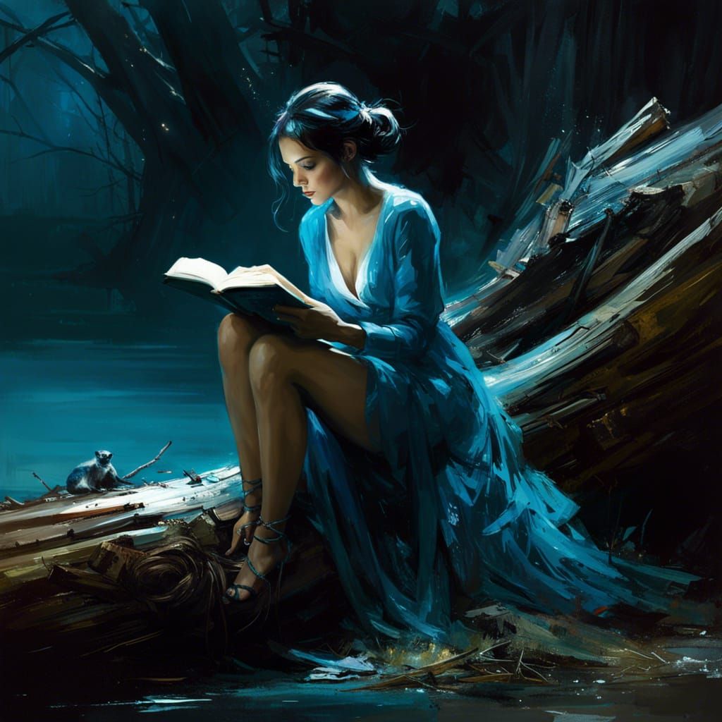 Bioluminescent Night Reader in Hyperrealistic Style