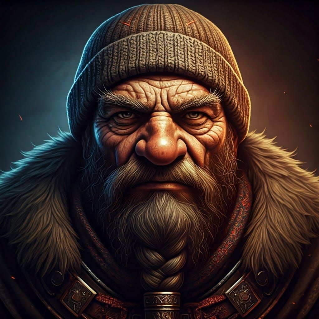 Dwarf Runic Warrior in Dramatic Knit Skullcap