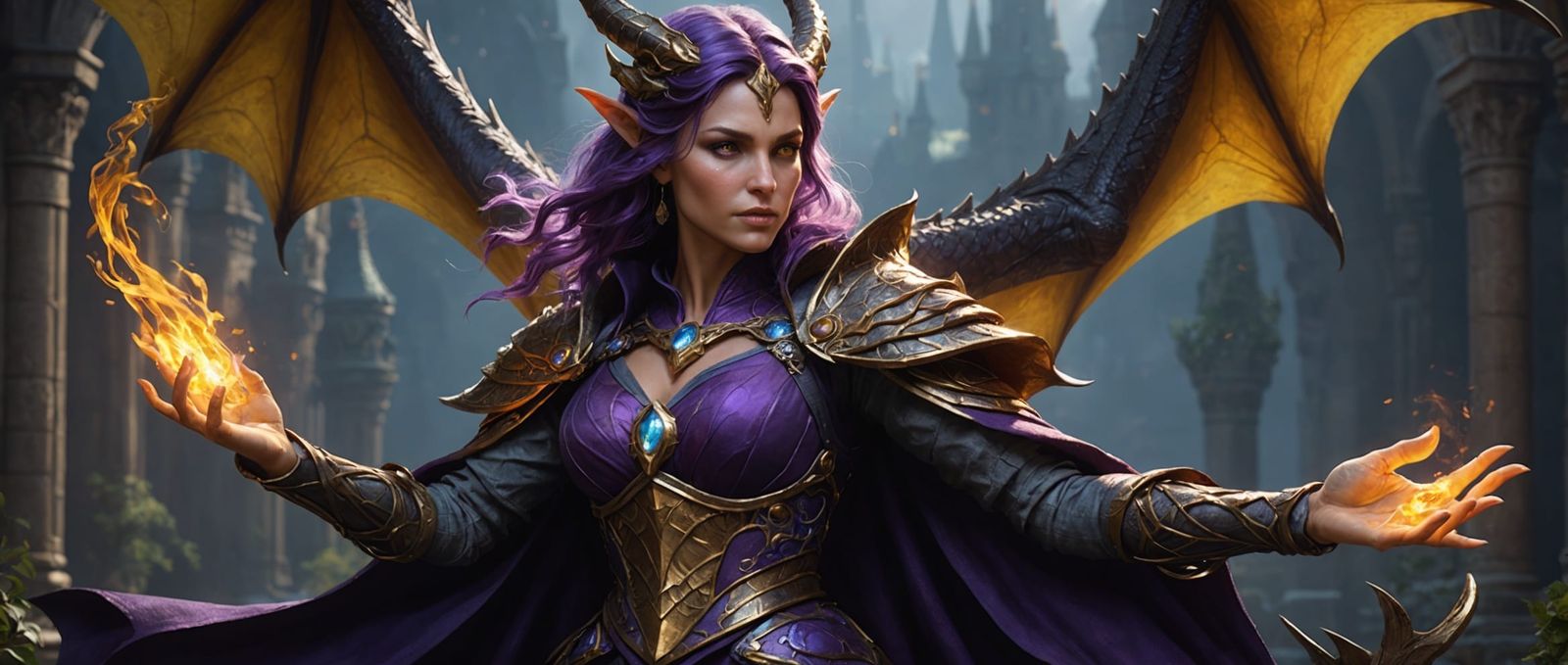 Dragon Sorceress Casting Spell in Dark Fantasy Style