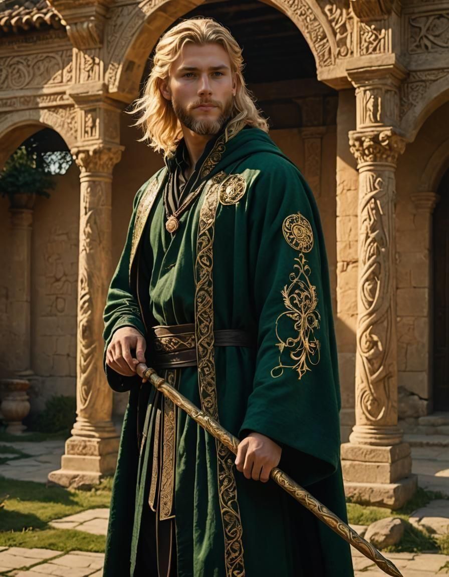 blonde mage with green robe
