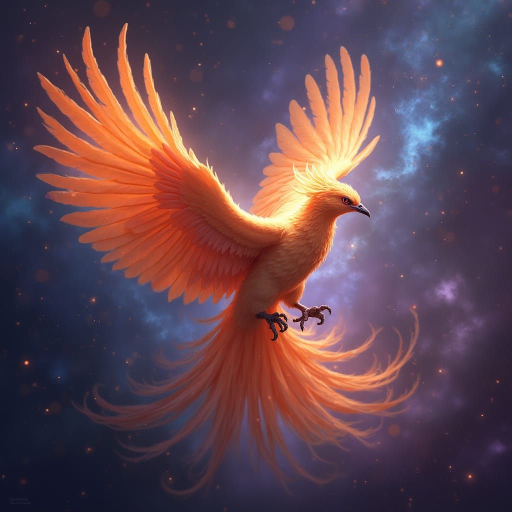 Phoenix Soaring Through Nebula: Digital Painting