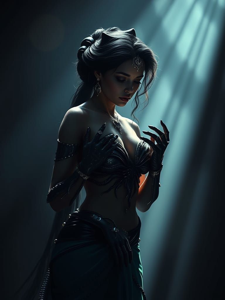 Jasmine and Symbiote: Dark Surrealism Digital Art