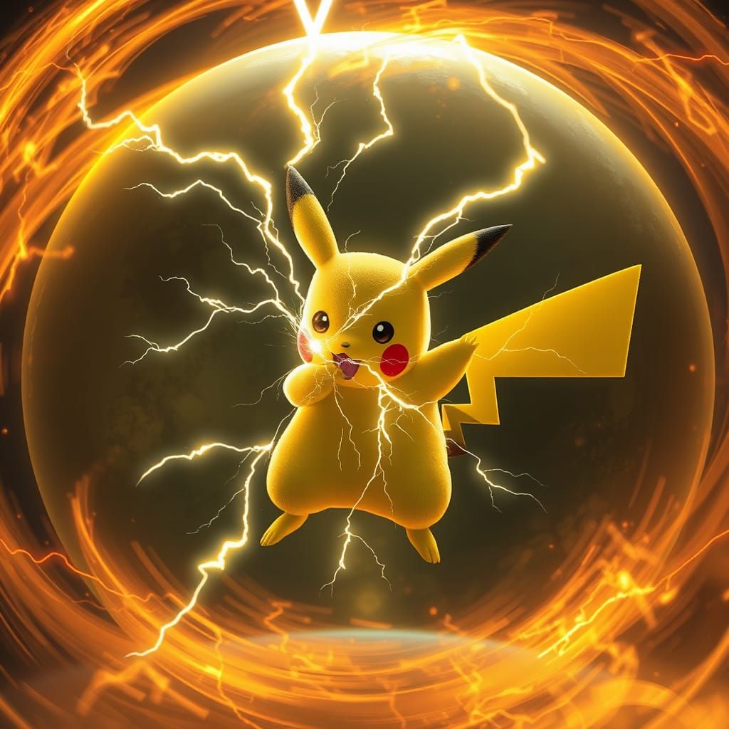 Pikachu Unleashes Thunderbolt in Ethereal Golden Light