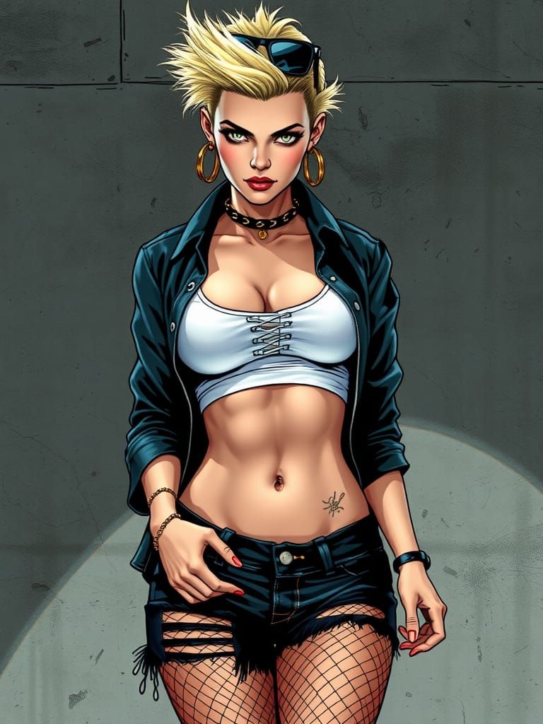 Chesty Punk Female in Comic Book Art Style