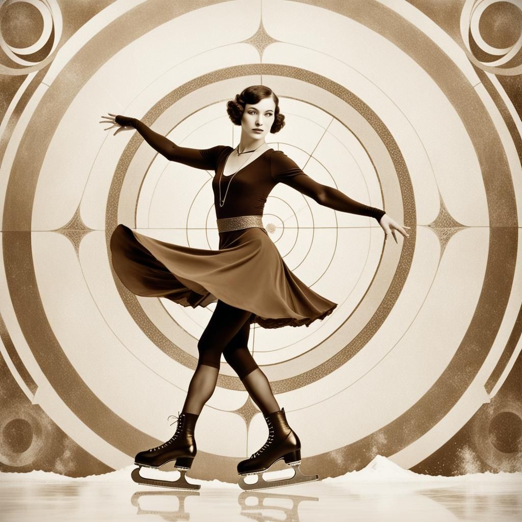 Girl Ice Skating in 1920s Sepia Photograph
