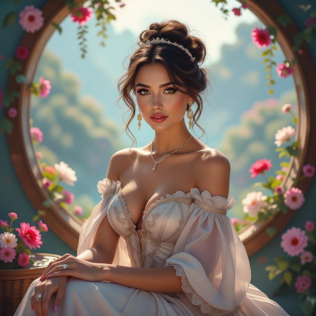 Beautiful Woman in Vibrant Whimsical Environment