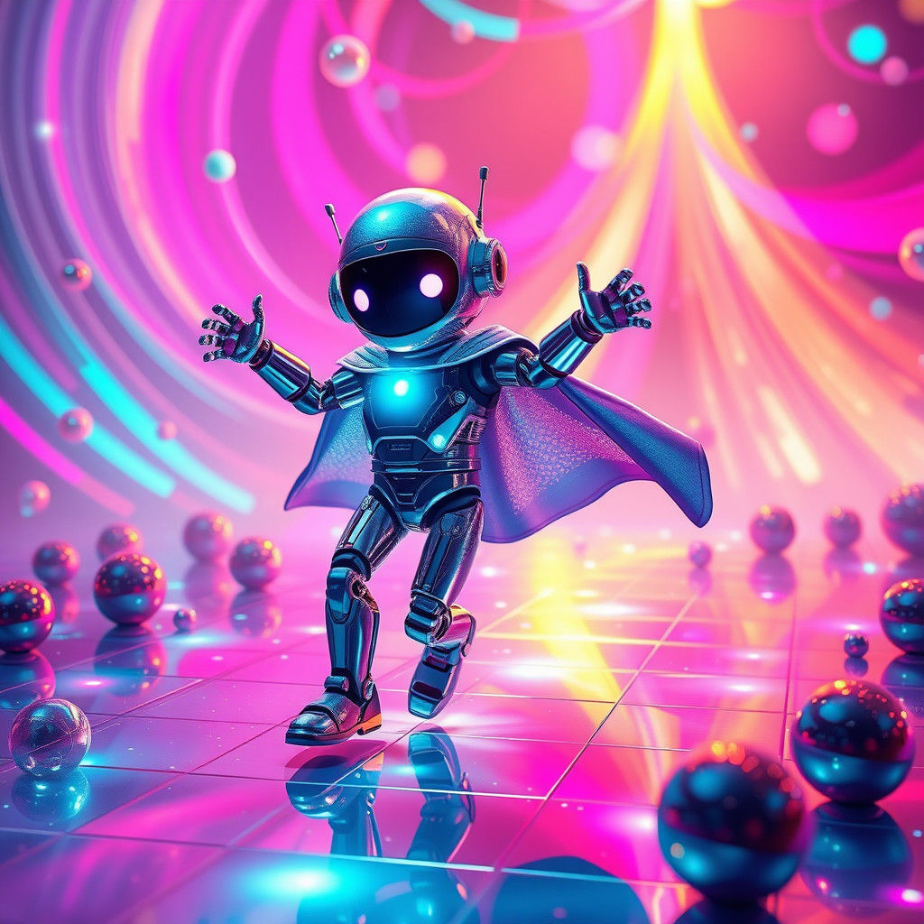 Joyful Robot Dances Across Retro-Futuristic Disco Floor