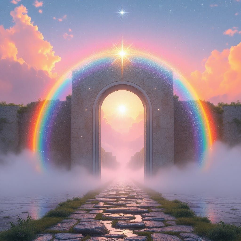 Rainbow Gateway to Rose Gold Palace at Dawn