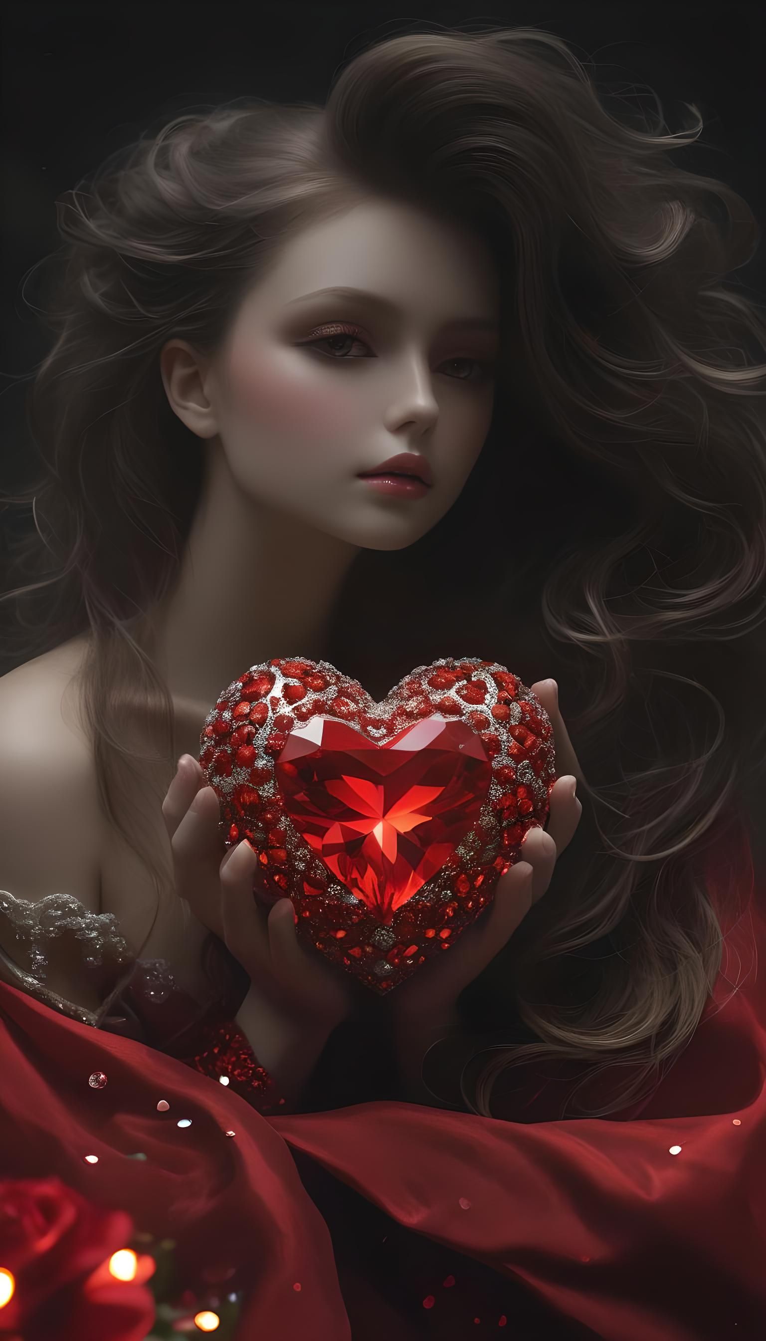 Ceramic and Crystal Heart Filled with Diamonds