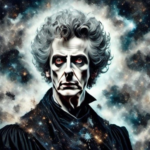 Dark Mage in Ancient Oriental Attire, Watercolor Fantasy Art