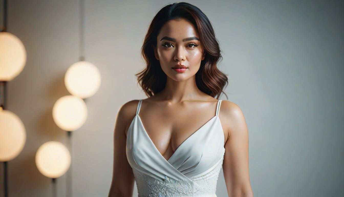 Sensual White Dress Portrait in Cinematic Studio Lighting
