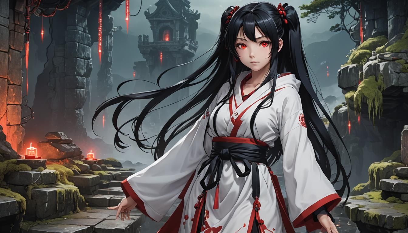 Anime Girl Portrait in Dungeon with Glowing Crystals