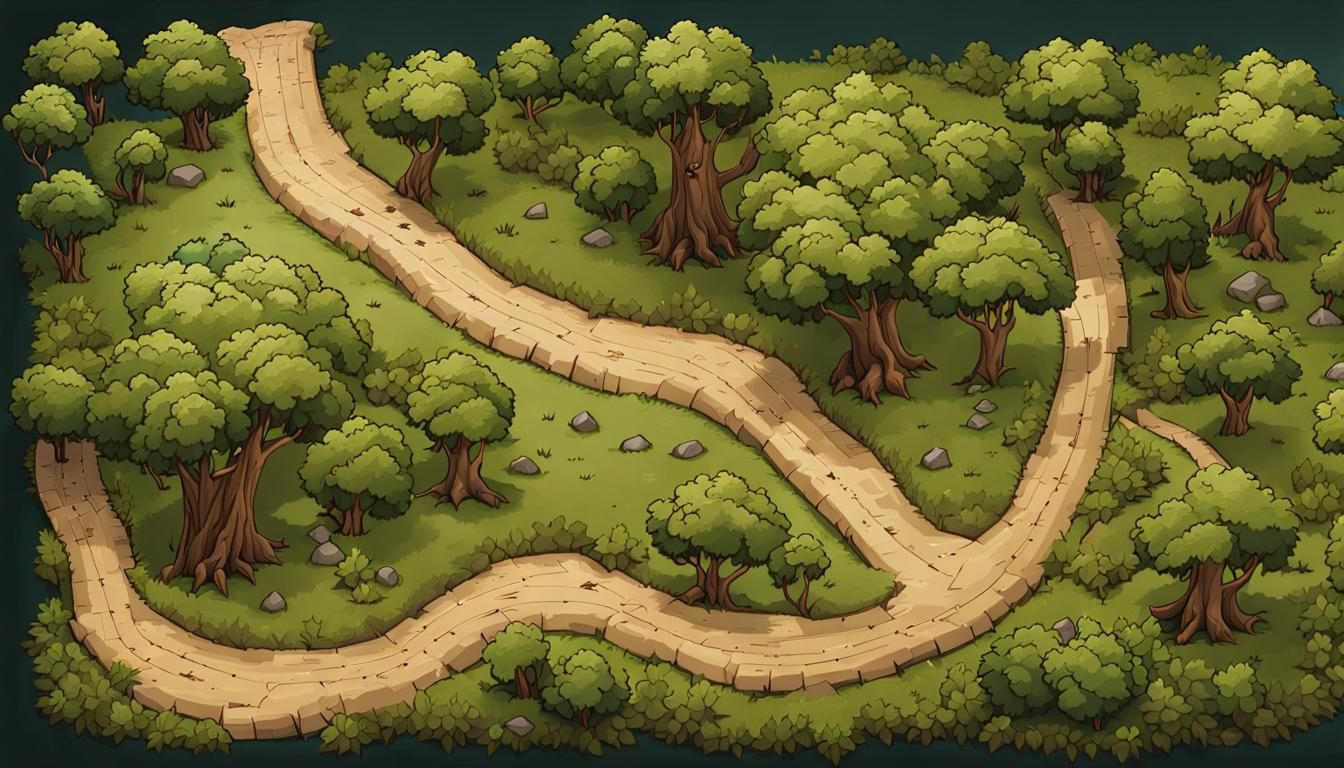 Detailed Forest Path for RPG, Top-Down View