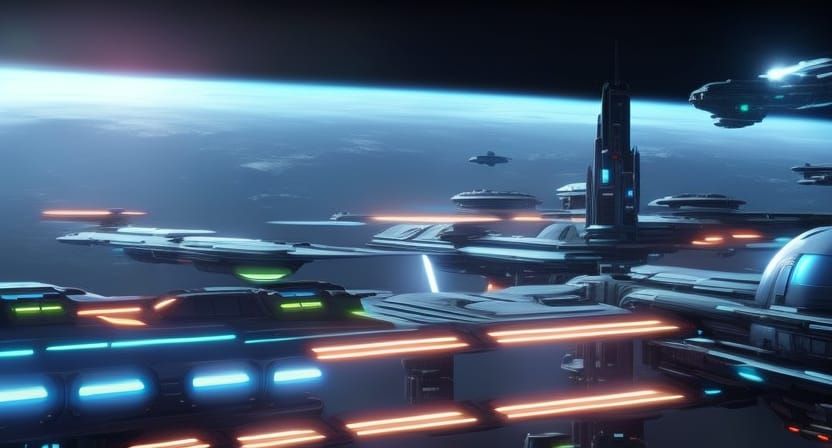 Futuristic Space Station with Neon Lights