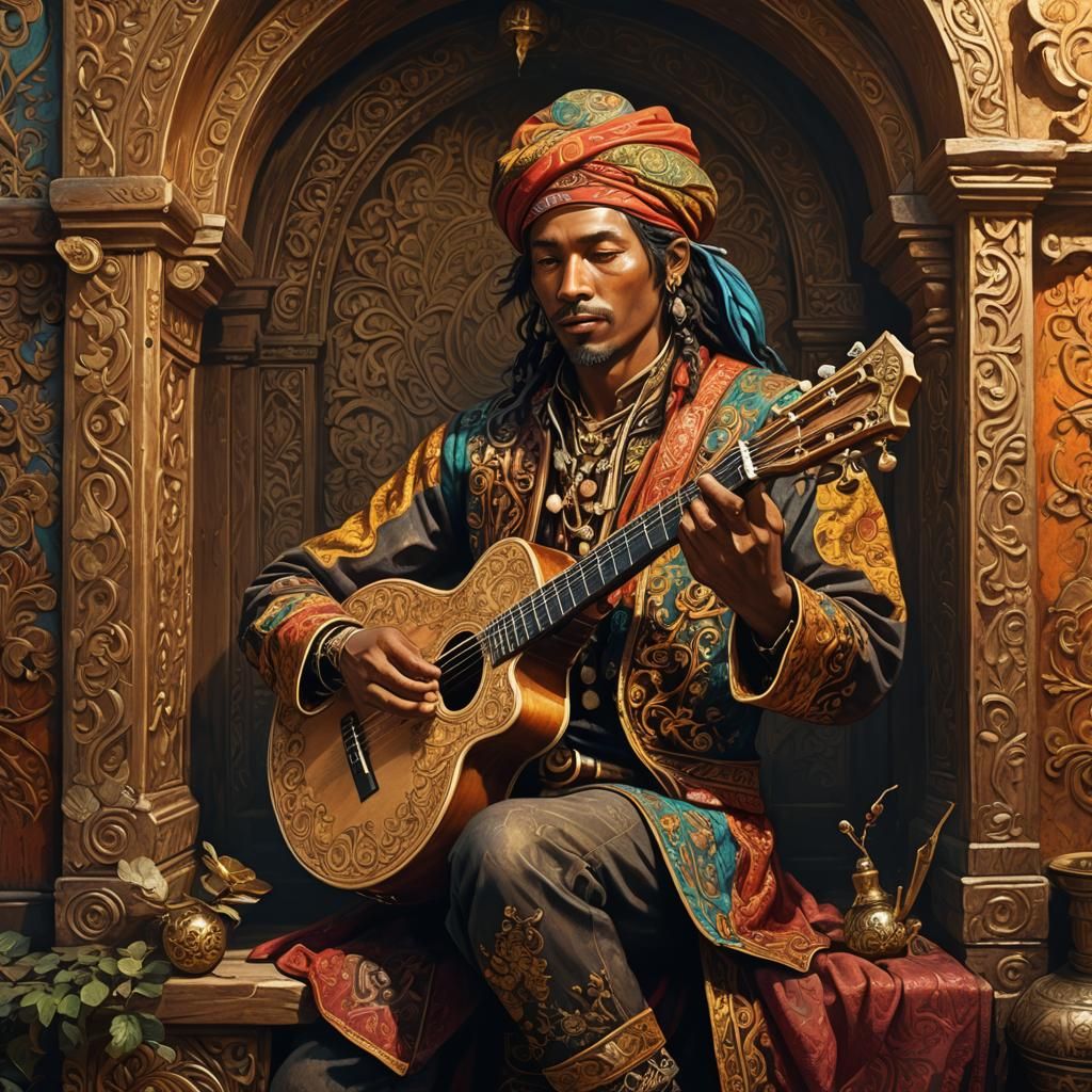 Folk Musician in Ornate Bolicho: Fantasy Concept Art