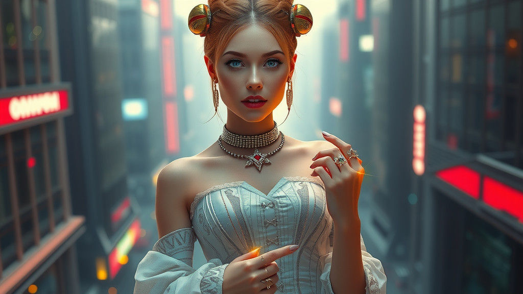 Futuristic Russian Beauty in Cyberpunk Cityscape