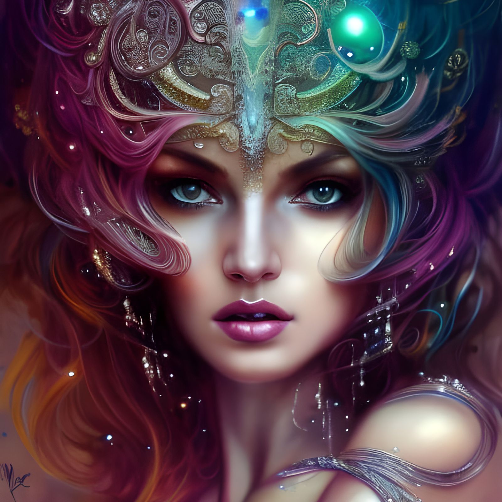 Jeweled Woman with Gold Coins: Detailed Digital Art