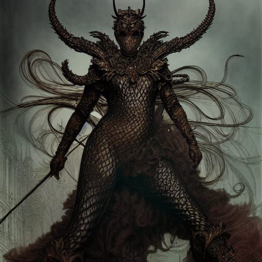 Demonic Facemask with Rococo Fishnet Armor