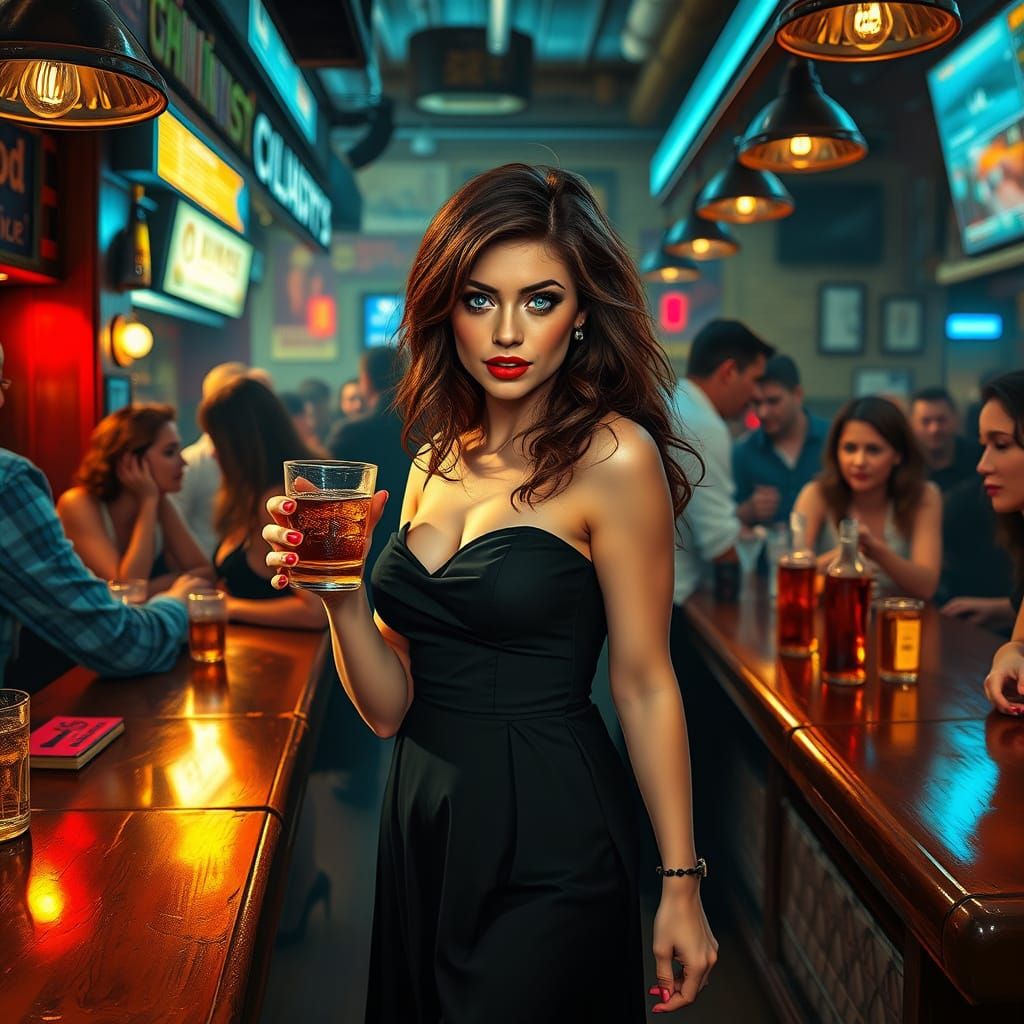 Seductive Librarian Unleashed in a Vibrant Nightclub Scene