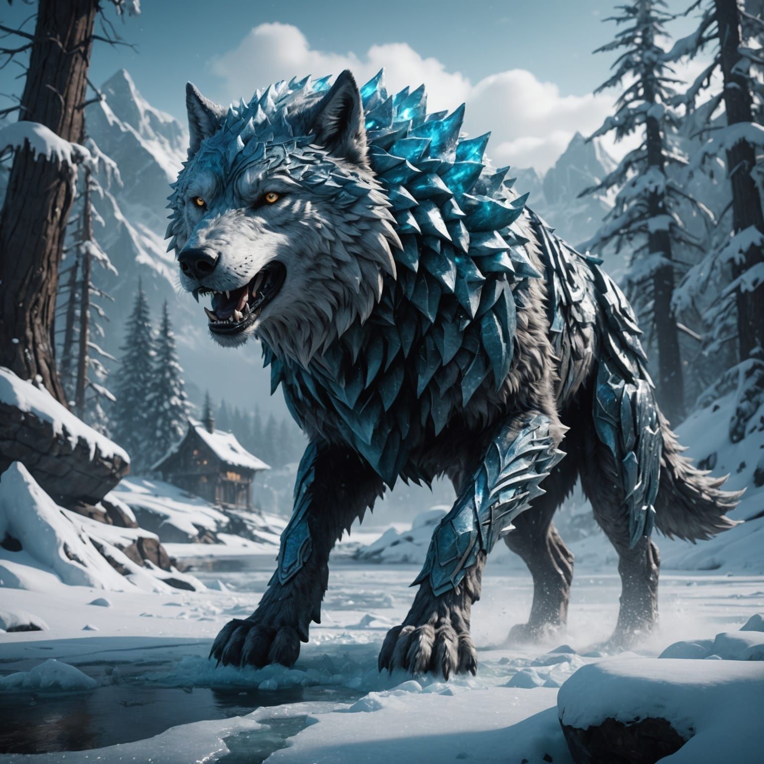 Detailed Ice Wolf Matte Painting in 8K