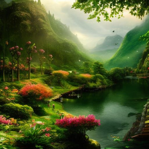 Pirate Ship Delivering Roses in Lush Jungle