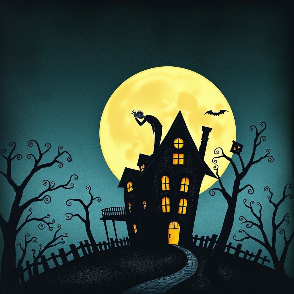 Tim Burton Moon with Crooked House