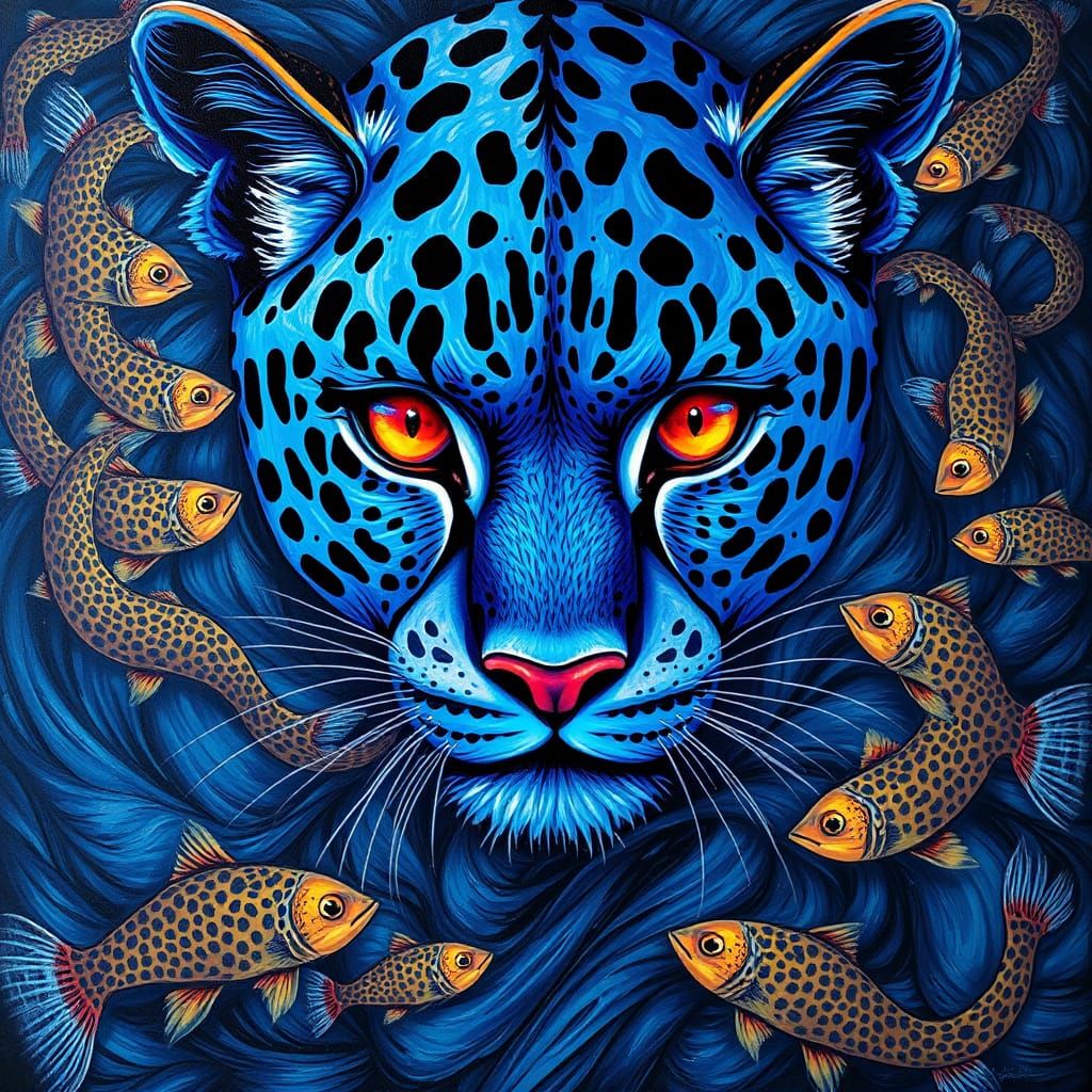 Polychromatic Leopard Woman in Surreal Dreamscape