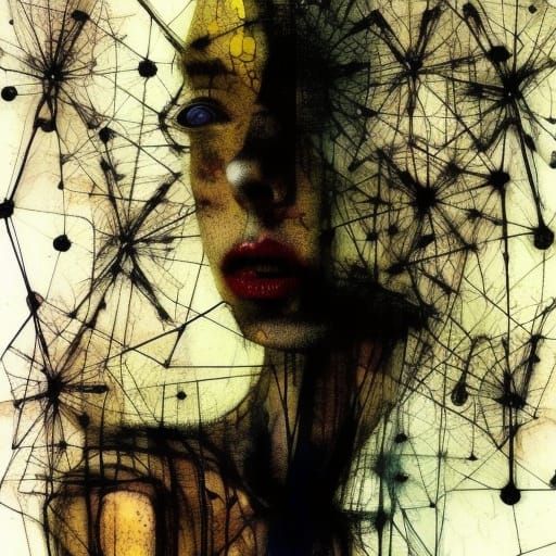 Claymation Portrait with Ink Drips and Bioluminescence