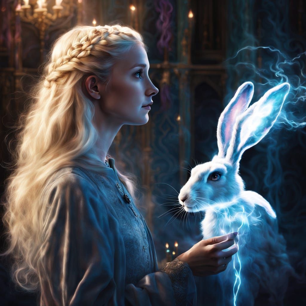 Magical Hare Conjured by Witch: Digital Art
