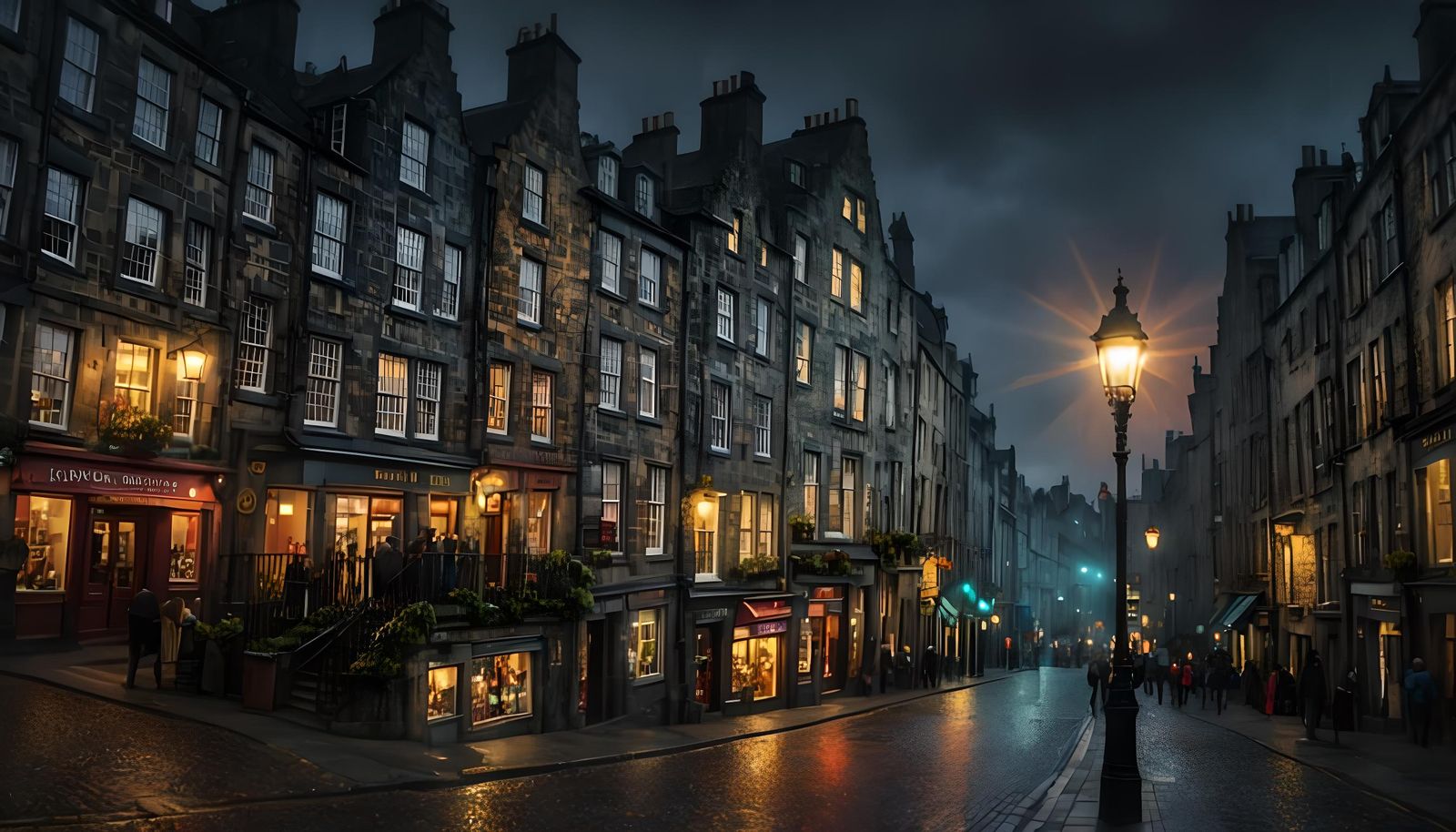 Edinburgh Old Town in Pointillism Style