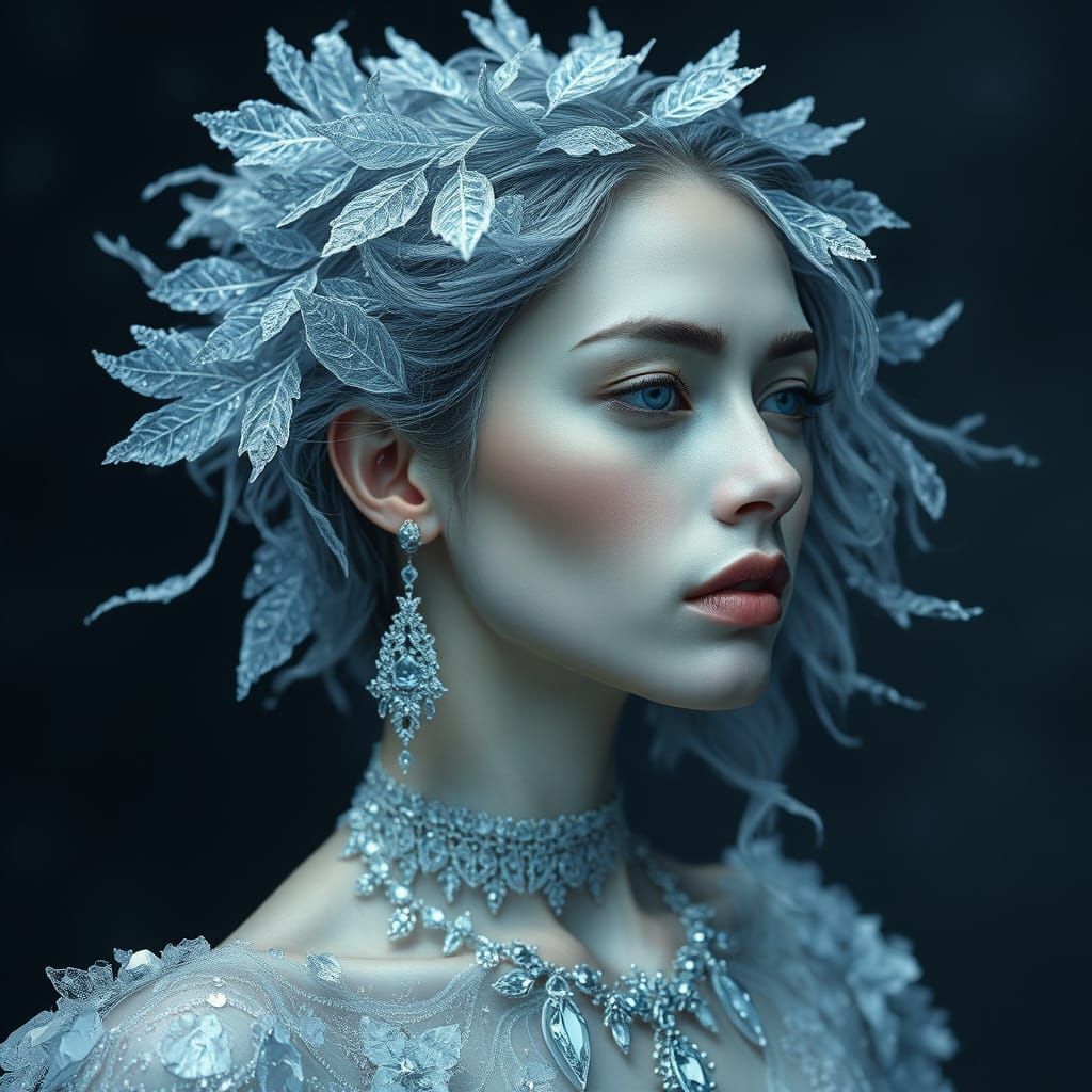 Celestial Winter Goddess with Frosty Crystal Hair