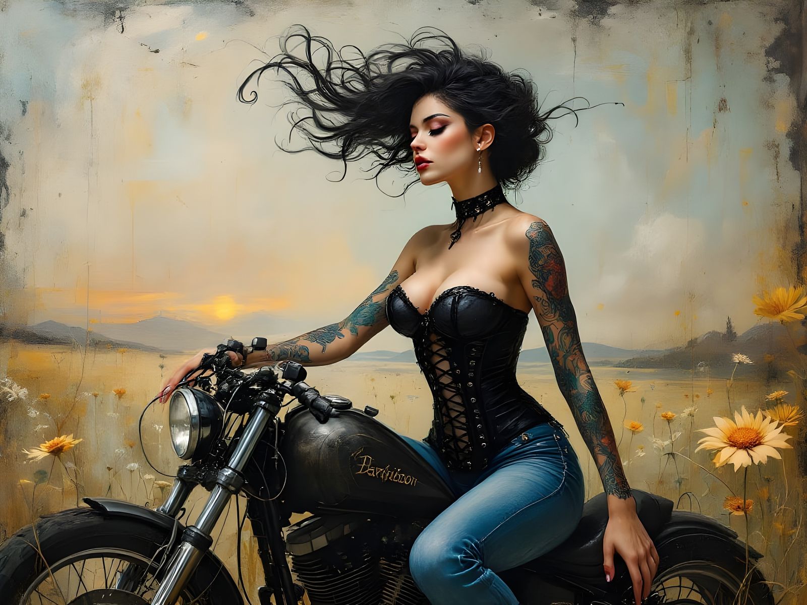 Ethereal Biker Goddess on a Harley Davidson