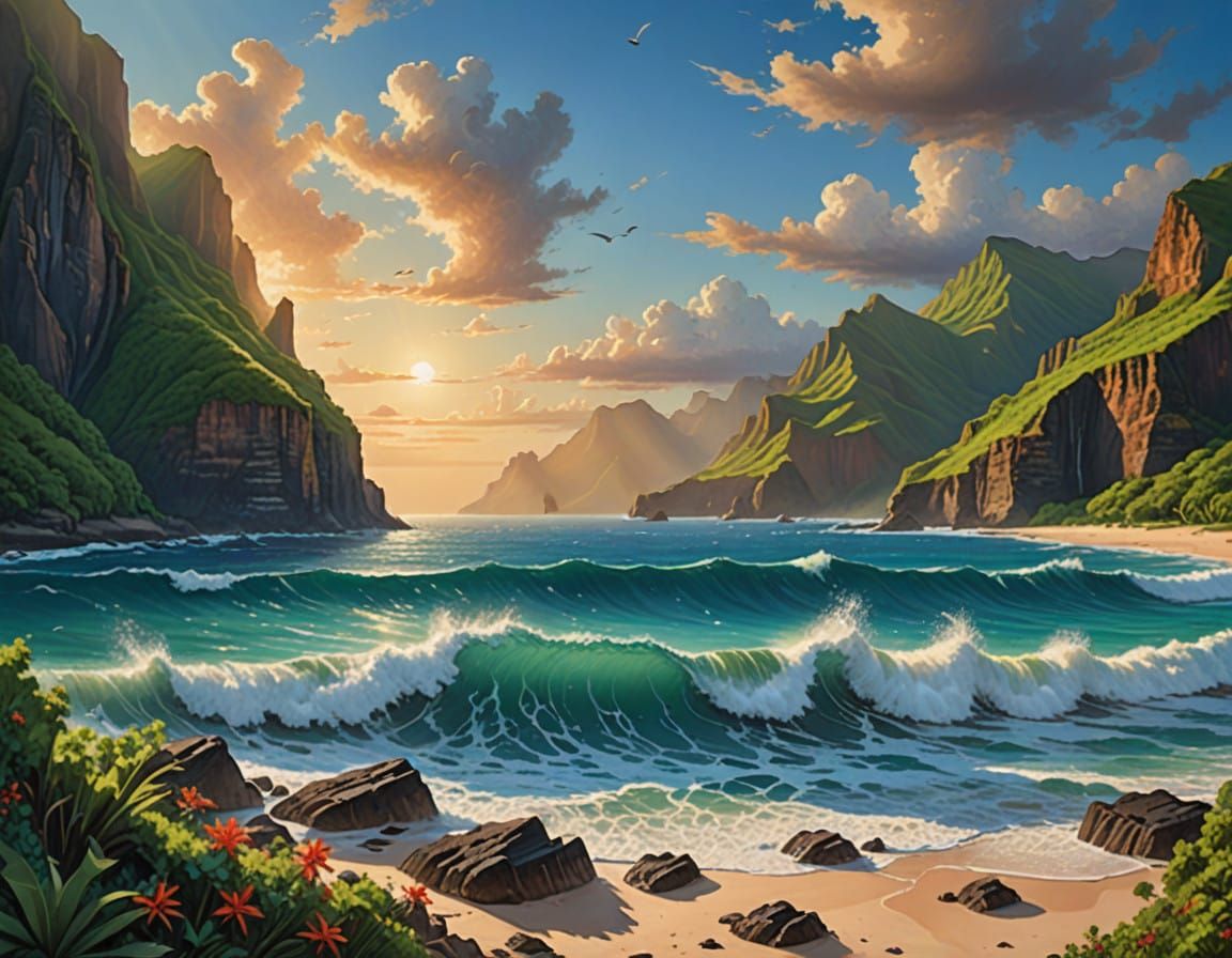 Breathtaking Na Pali Coast Seascape in Vibrant Colors