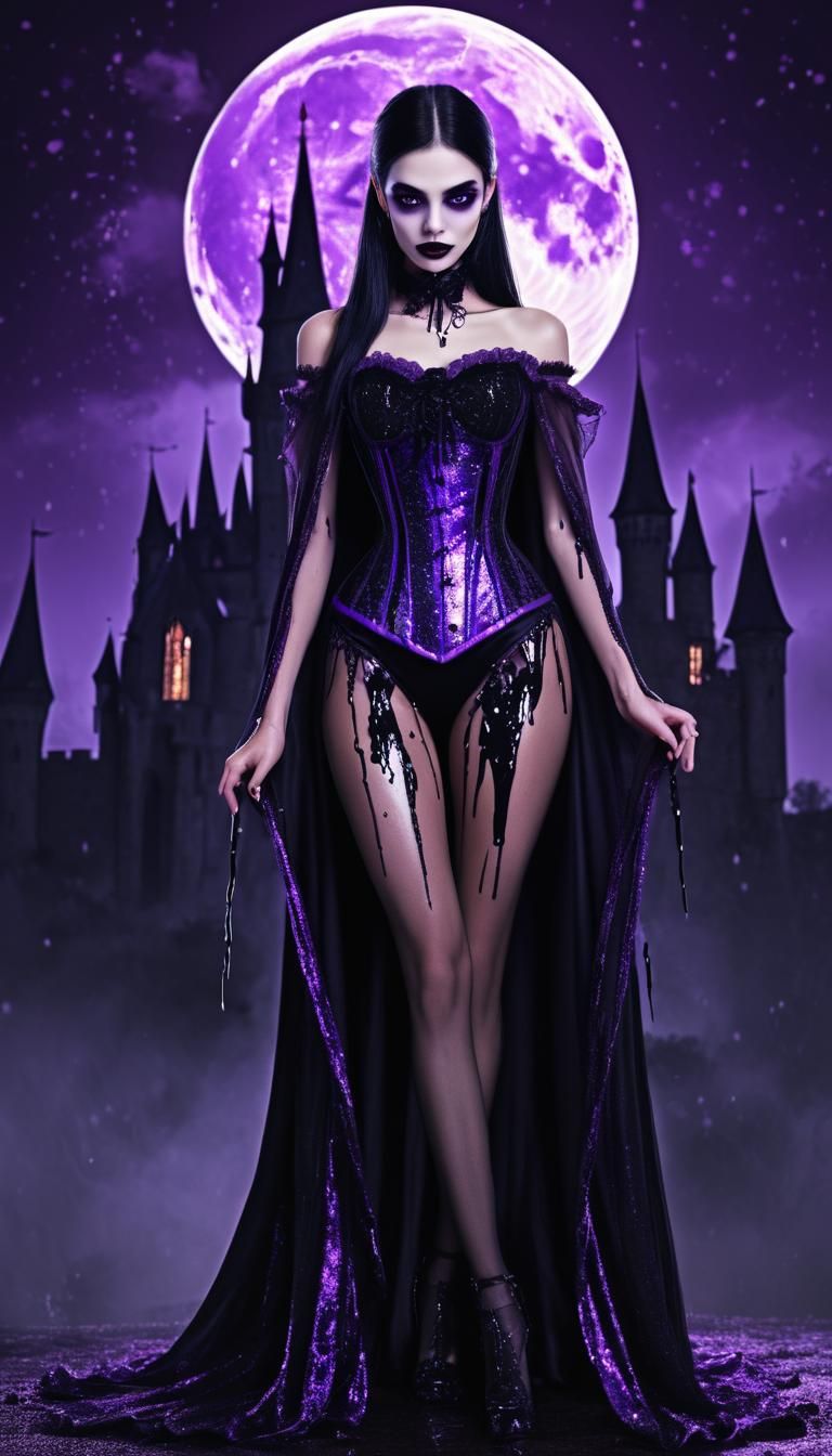 A beautiful  boujie vampire woman wearing a beautiful black ...