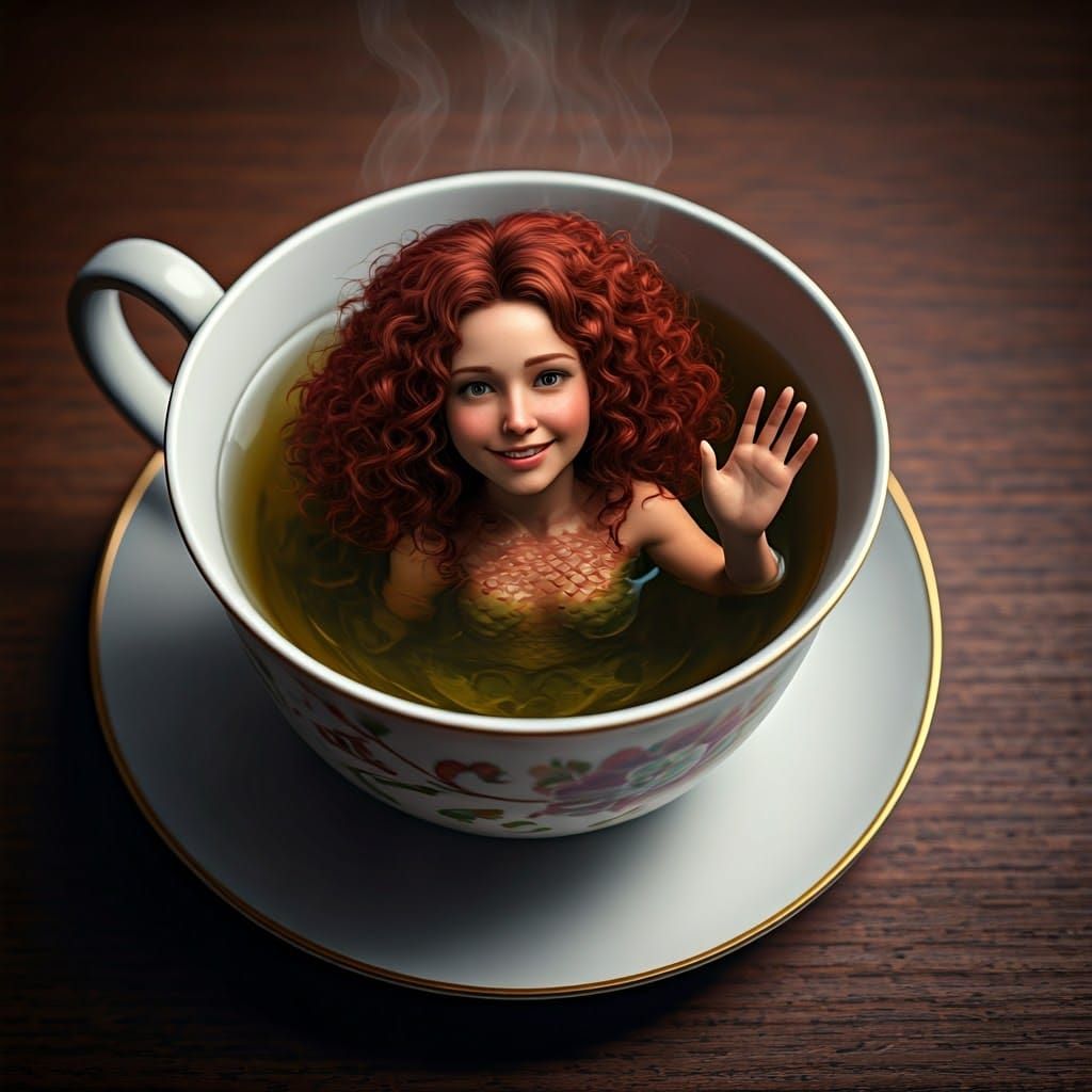 Friendly Mermaid Warms Up in Teacup: Urban Fantasy