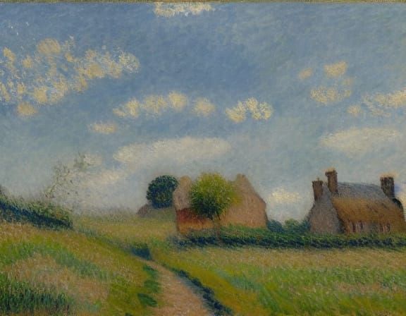 Impressionistic Village Landscape at Dawn