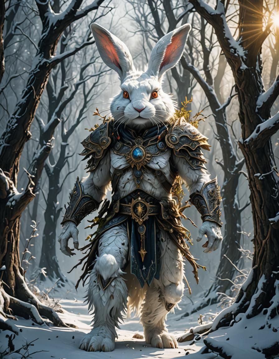 Magical Rabbit Creature in Eerie Forest, Fantasy Art