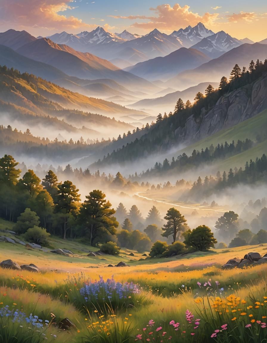 Sunrise Over a Tranquil Meadow.