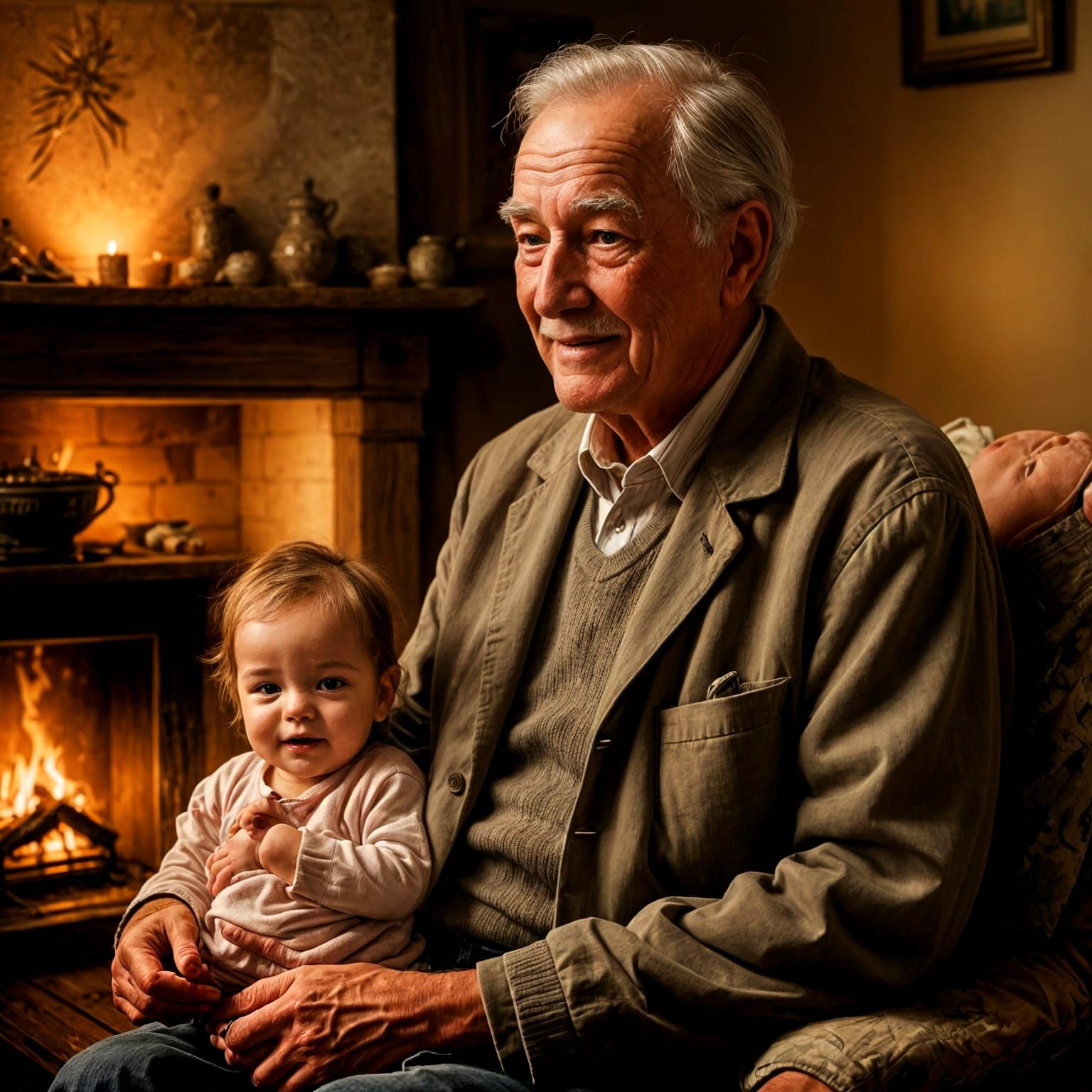 Grandfather Holds Newborn Great Granddaughter