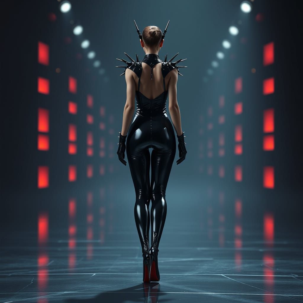 Surreal Hyperreality Model Struts in Tight Latex Catsuit, Sp...