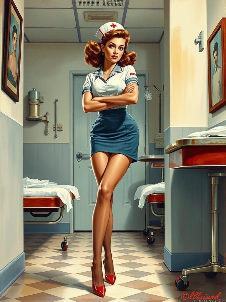 Vintage 1950s Nurse Pin-Up Art