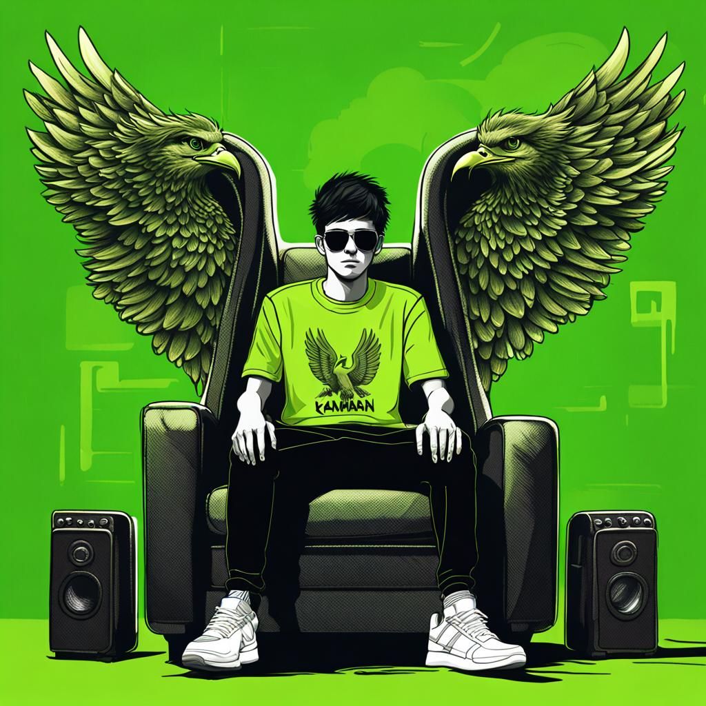 Winged Chair Portrait with Neon Initial in 3D