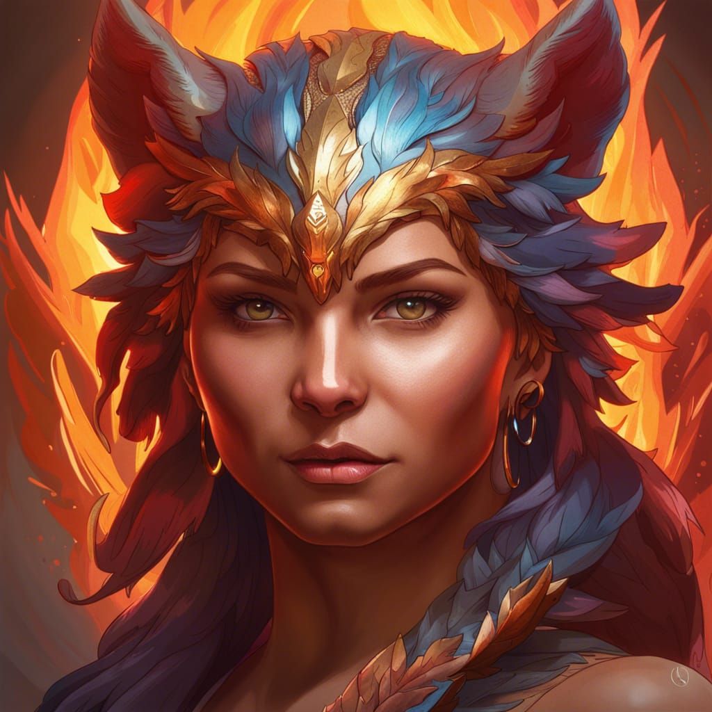 Fiery Phoenix Cougar Portrait in Hyperdetailed Style