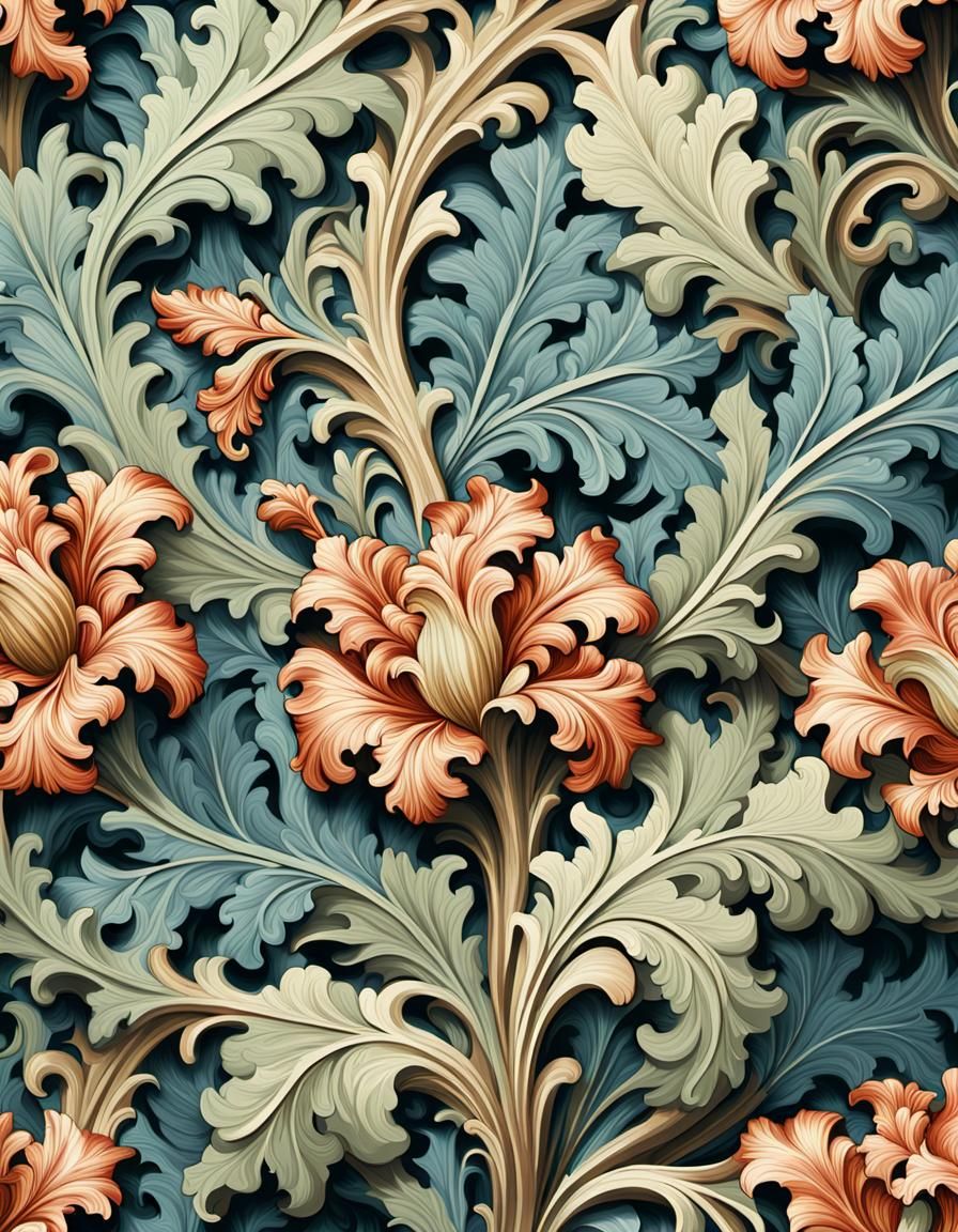 Acanthus Floral Pattern in William Morris Style
