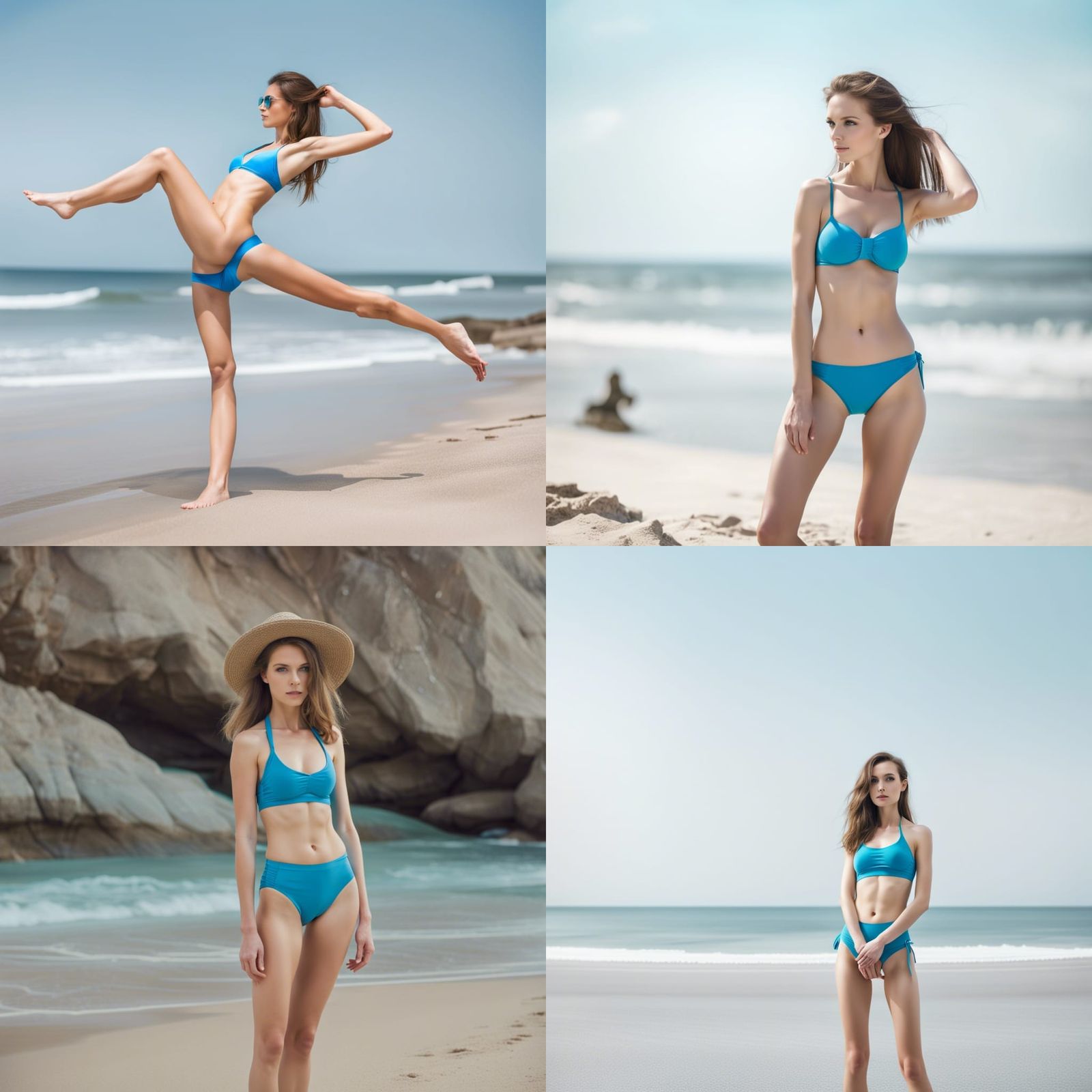 Girl in Blue Bikini Posing on Beach